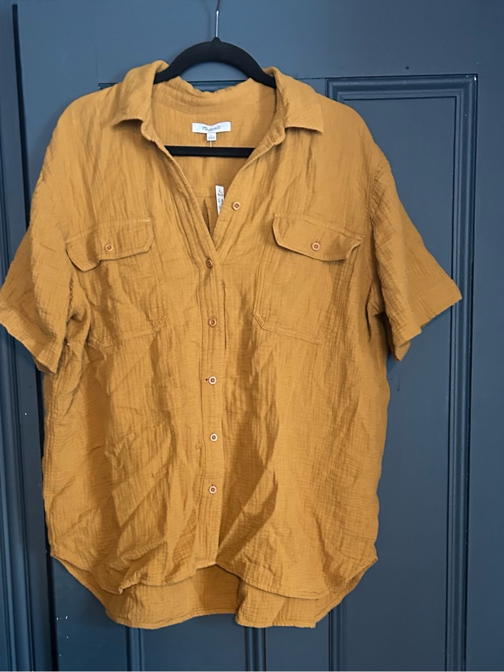 Madewell Mustard Textured Button-Up Shirt size large NWT